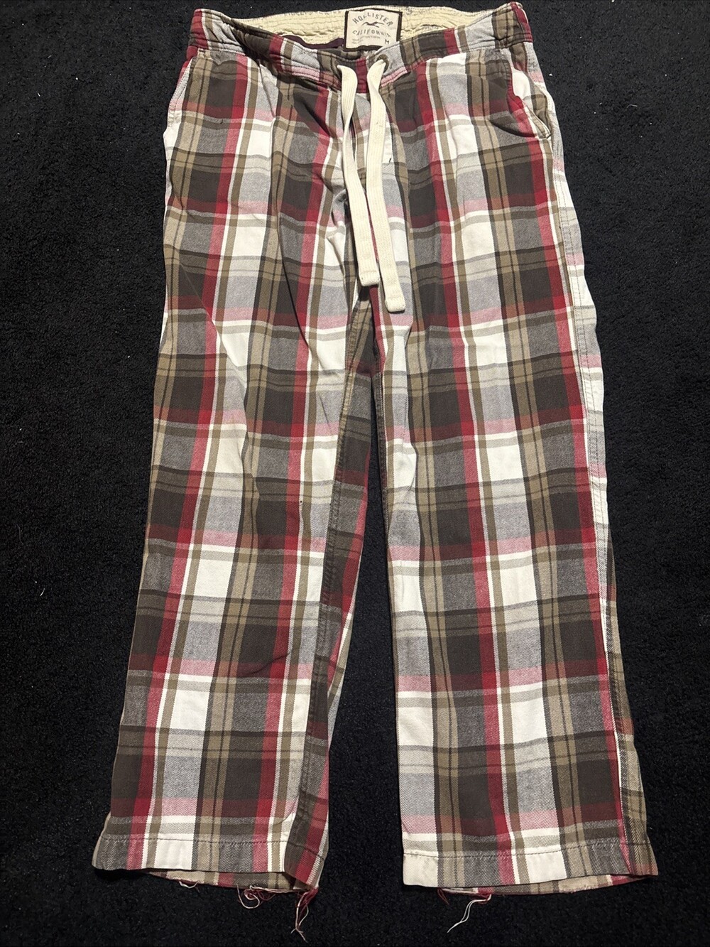 Vintage Hollister Pajama Plaid Pants Mens M Drawstring Heavyweight 24/7 Flannel
